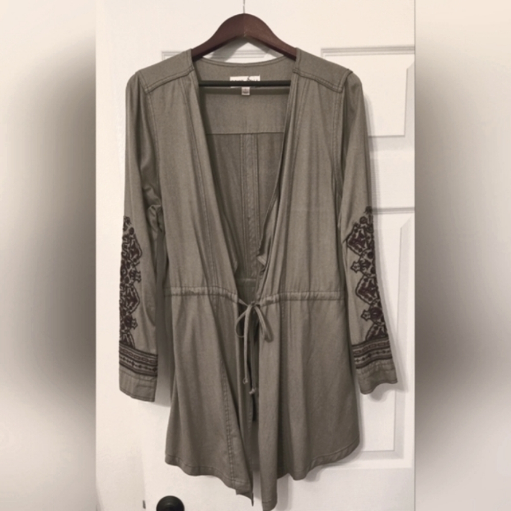 Knox Rose Olive Jacket with Embroidered Sleeves